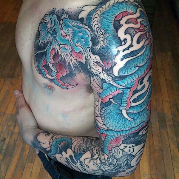 Mens Sleeve Azure Dragon Tattoo