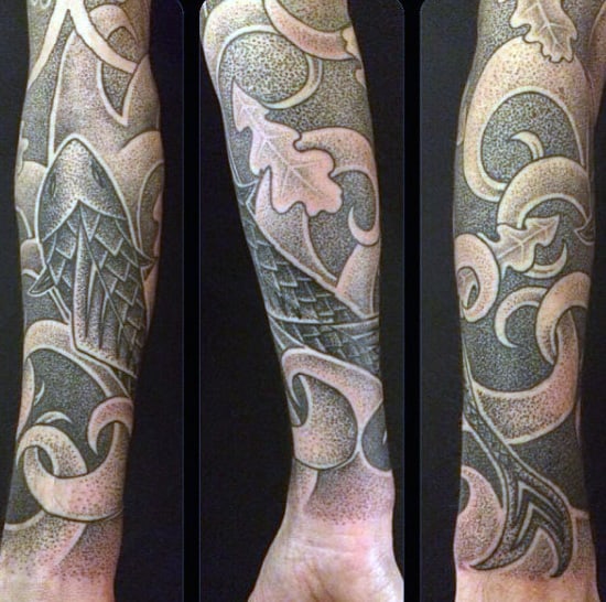 Mens Sleeve Unique Design With Oak Tree Leaf Tattoo