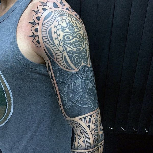 Mens Sleeve White Ink Tattoo Tribal Design