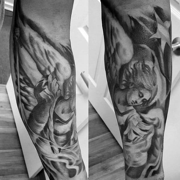 Mens Sleeves Winged Beings Religious Tattoo