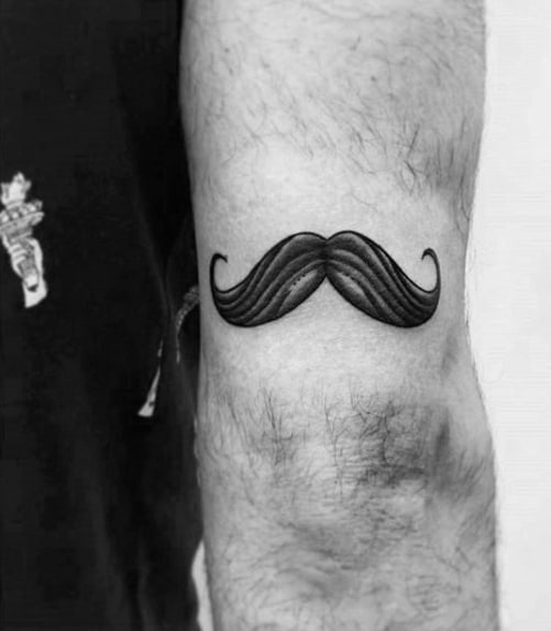 Mens Small Back Of Arm Mustache Tattoo Design