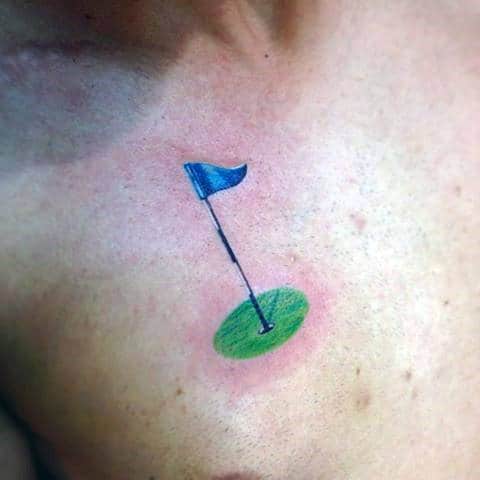 Mens Small Blue Golf Flag Tattoo Mens Chest