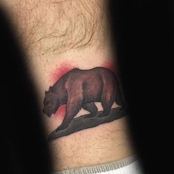 Mens Small California State Bear Tattoo On Lower Leg
