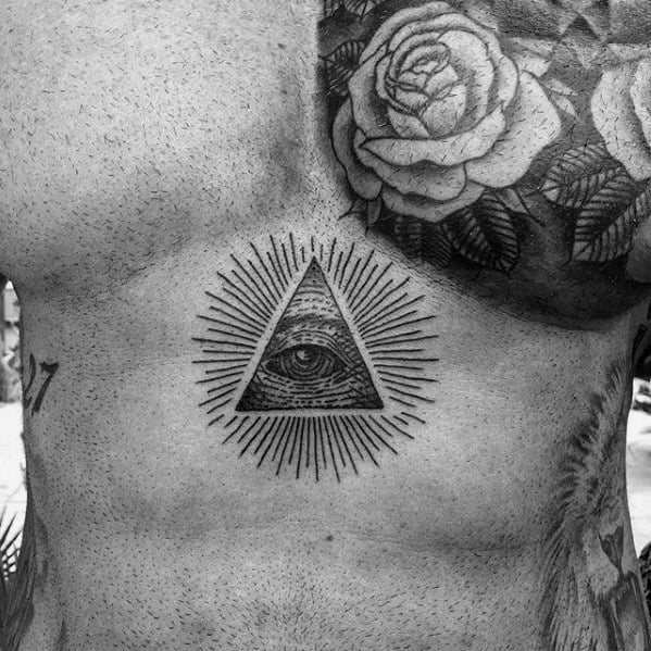 Mens Small Chest Eye Of Providence Tattoo Design Ideas