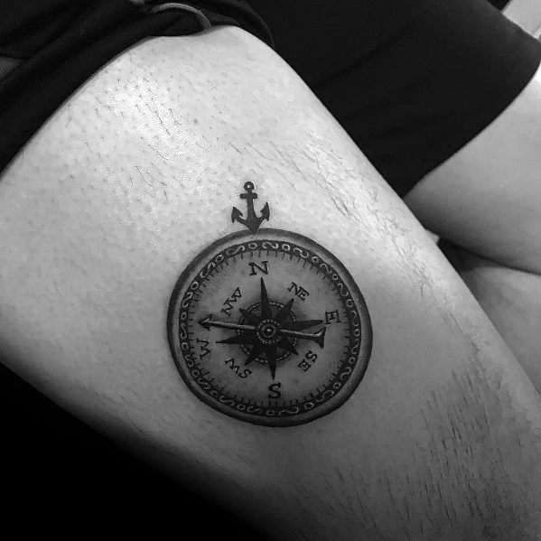 Compass rose on the thigh  Tattoogridnet