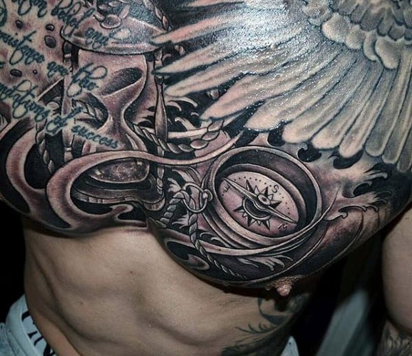 Men's Full Chest Compass Tattoos