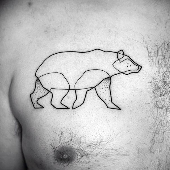 Mens Small Minimalist Black Outline Bear Chest Tattoo