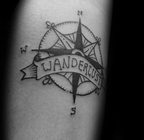 Mens Small Retro Wanderlust Compass Tattoo Design Ideas On Forearm