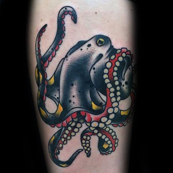 Mens Small Simpel Traditional Octopus Inner Forearm Tattoo