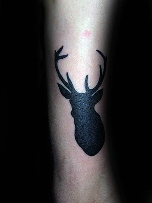 Mens Small Simple Black Ink Silhouette Tattoo Of Deer