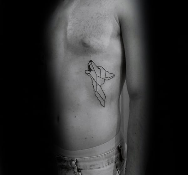 Mens Small Simple Geometric Wolf Ribcage Tattoo Inspiration