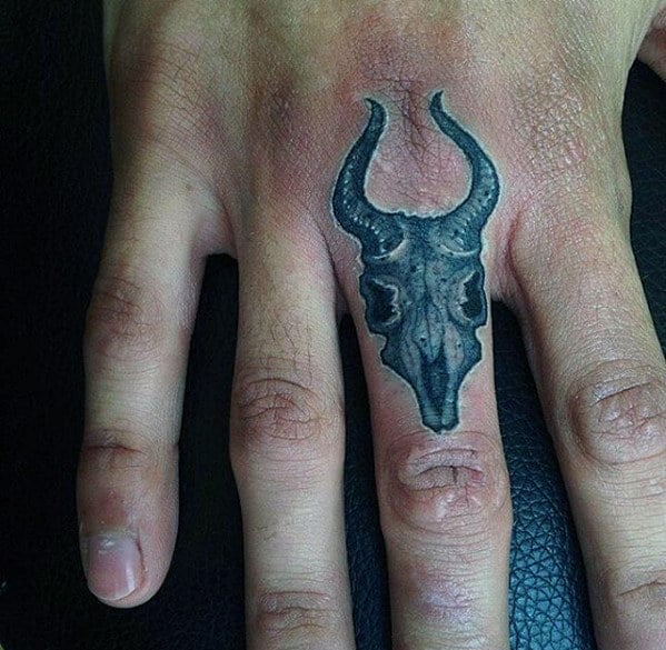 Mens Small Simple Goat Skull Finger Tattoo