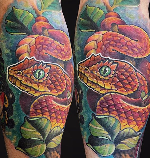 Tropical Men's Snake And Dagger Tattoo
