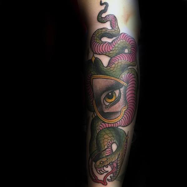 Mens Snake Planchette Forearm Tattoo Ideas