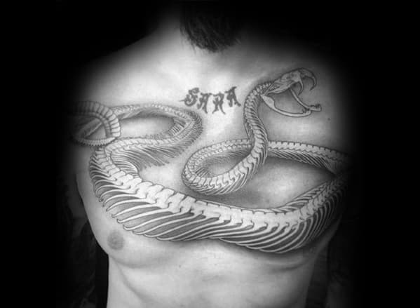 Mens Snake Skeleton Bones Tattoo Designs On Back