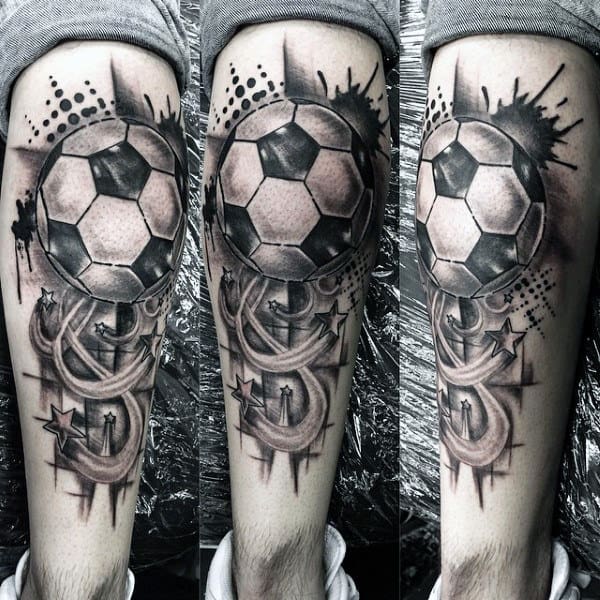 Mens Soccer Stars Back Of Leg Calf Tattoo