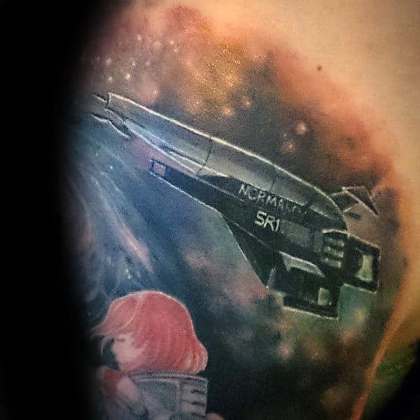 Mens Spaceship Sri Outer Space Shoulder Tattoo