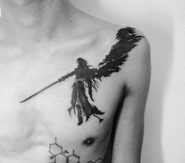 mens sphiroth final fantasy shoulder tattoo