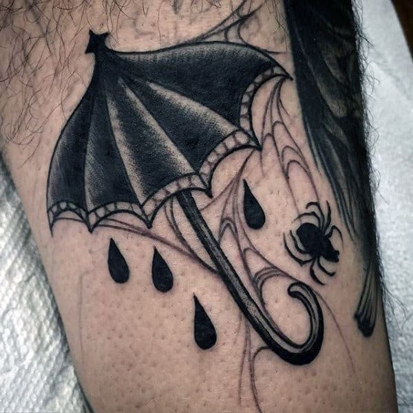 Mens Spider Under An Umbrella Tattoo On Arms