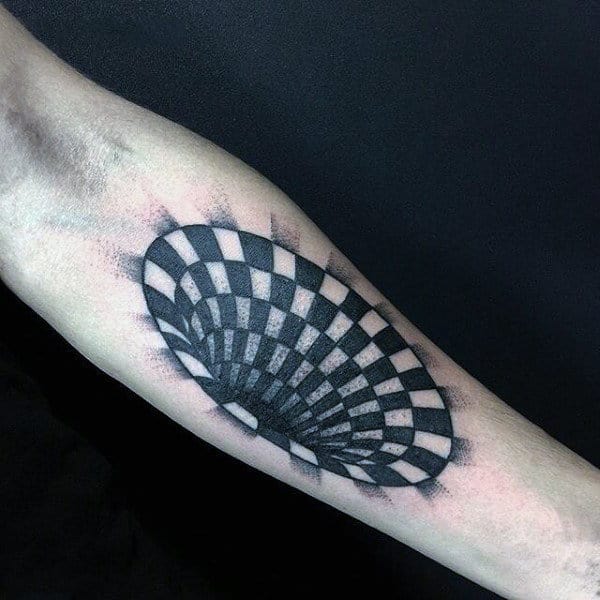 Mens Spiral Optical Illusion Hole Tattoo Checkered