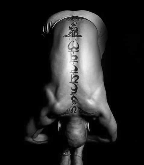 Mens Spiritual Power Chakras Tattoo On Spine With Black Ink Design