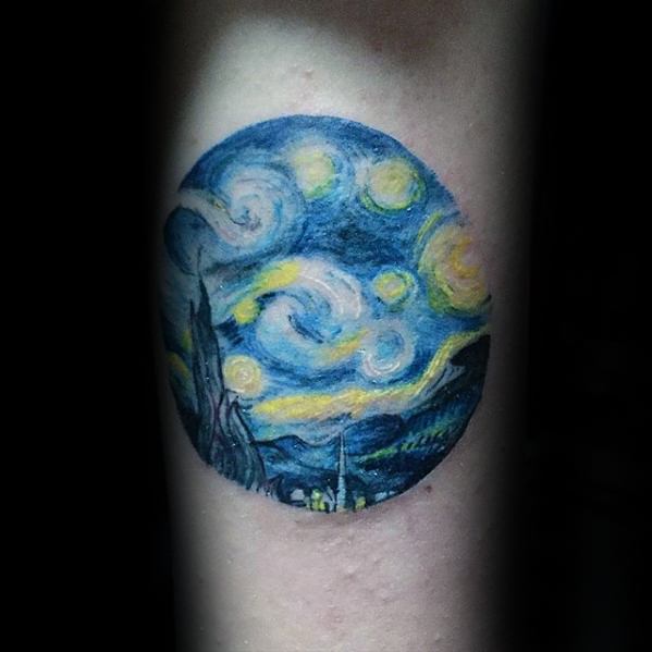 Mens Starry Night Circle Inner Forearm Tattoo Inspiration