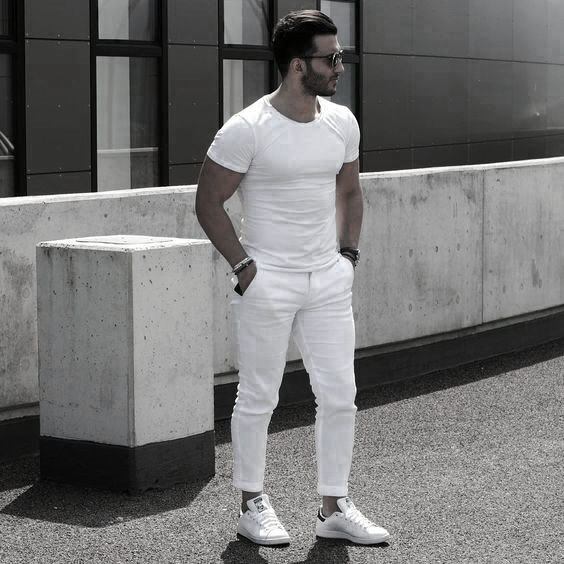Mens Summer Casual T Shirt And Pants All White Outfits