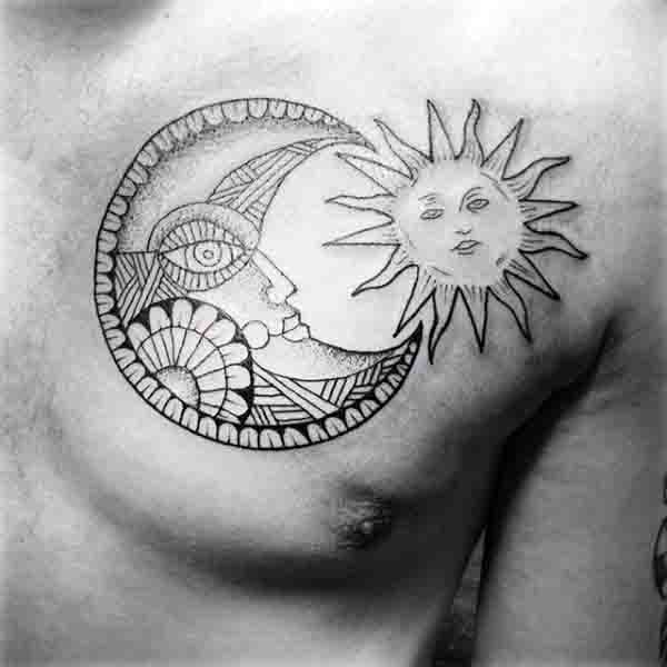 Mens Sun And Moon Tattoo On Chest
