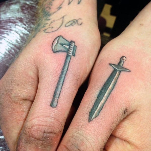 Mens Sword Tattoo Designs On Fingers