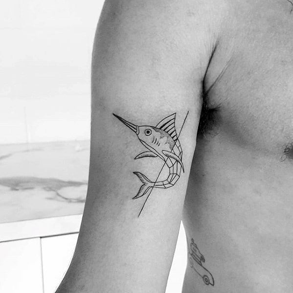 Mens Swordfish Simple Upper Arm Tattoo Design Ideas