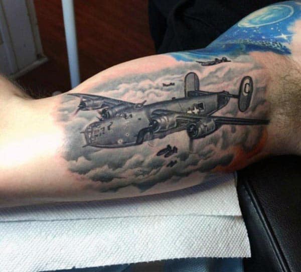 Airplane Men's Tattoo Bicep