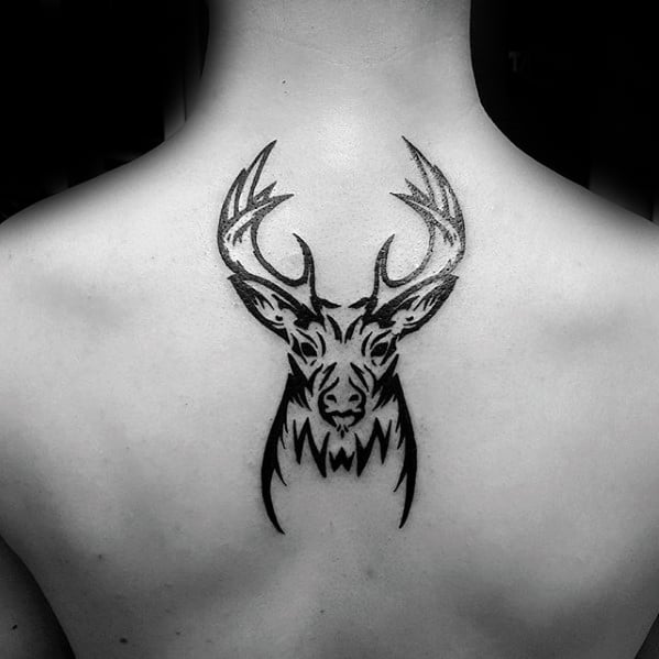 Mens Tattoo Deer Upper Back Animal Tribal Design