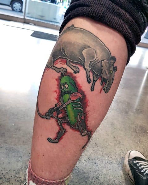 Mens Tattoo Designs Pickle Rick Themed