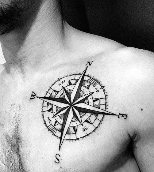 Mens Tattoo Designs Simple Compass Themed On Chest