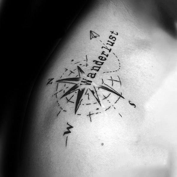 Mens Tattoo Designs Small Compass Themed Wanderlust On Shoulder