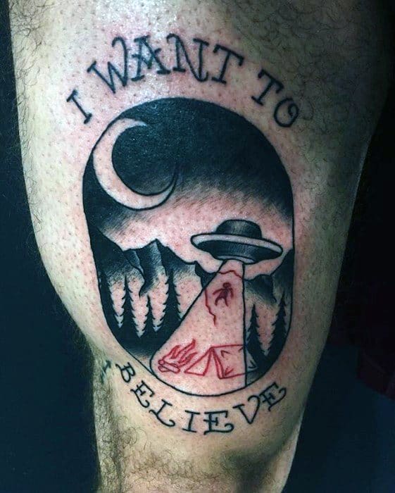 Mens Tattoo I Want To Believe Design Thigh
