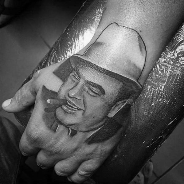 Mens Tattoo Ideas With Al Capone Design On Hand
