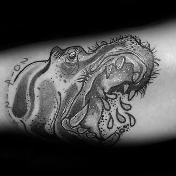 Mens Tattoo Ideas With Angry Hippo Design On Inner Arm Bicep