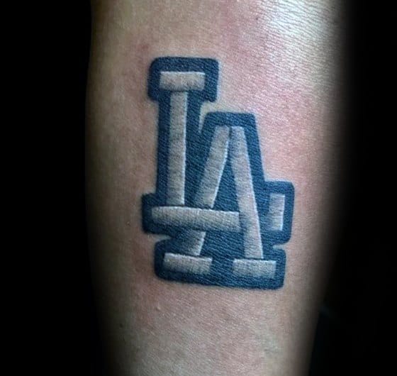 Mens Tattoo Ideas With Dodgers Design Los Angeles Logo On Forearm