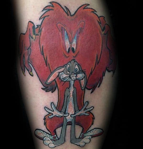 Mens Tattoo Ideas With Looney Tunes Design Bugs Bunny Leg