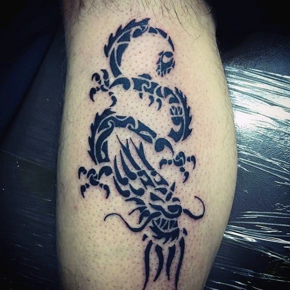 Mens Tattoo Ideas With Simple Dragon Tribal Design On Leg Calf