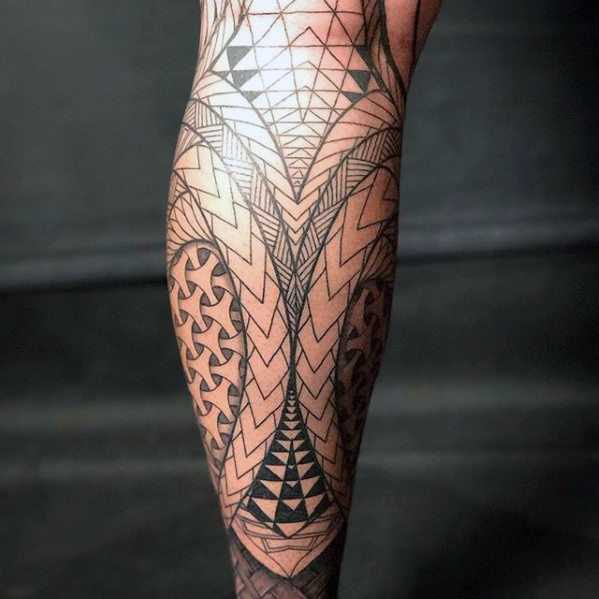 Mens Tattoo Ideas With Tribal Geometric Leg Design