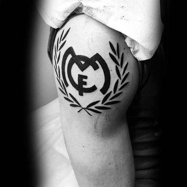 Mens Tattoo Real Madrid Design Black Ink On Upper Arm
