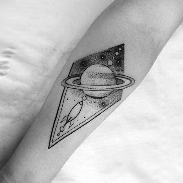 Mens Tattoo Saturn Design On Forearm