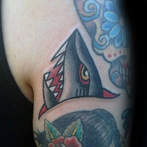 Mens Tattoo Shark Shoulder Filler Design