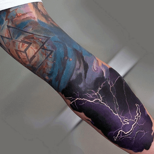Mens Tattoo Sleeve Realistic Abstract Lightning