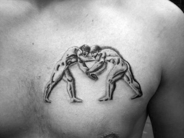 Mens Tattoo Two Wrestlers Upper Chest Design