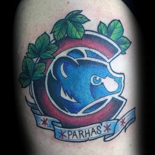 Mens Tattoo With Chicago Cubs Design On Arm
