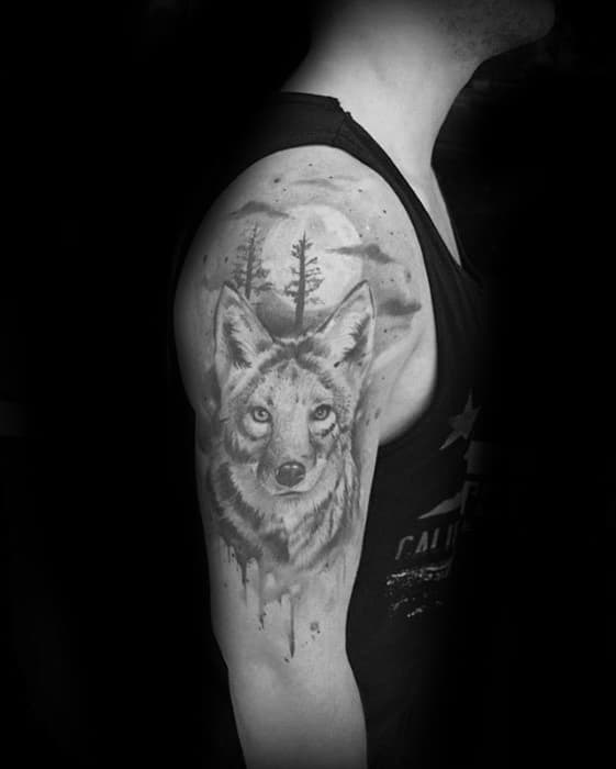 Mens Tattoo With Coyote Design