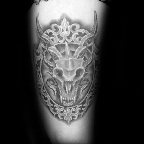 Mens Tattoo With Dragon Skull Design